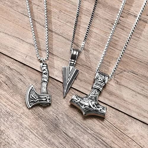 VNOX 3 Pcs Norse Viking Necklace for Men Thors Hammer & Viking Amulet | Durable Stainless Steel, 24 Inch Chains thumbnail 4