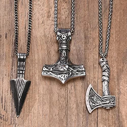 VNOX 3 Pcs Norse Viking Necklace for Men Thors Hammer & Viking Amulet | Durable Stainless Steel, 24 Inch Chains thumbnail 5