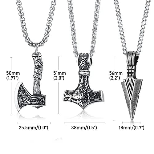 VNOX 3 Pcs Norse Viking Necklace for Men Thors Hammer & Viking Amulet | Durable Stainless Steel, 24 Inch Chains thumbnail 6