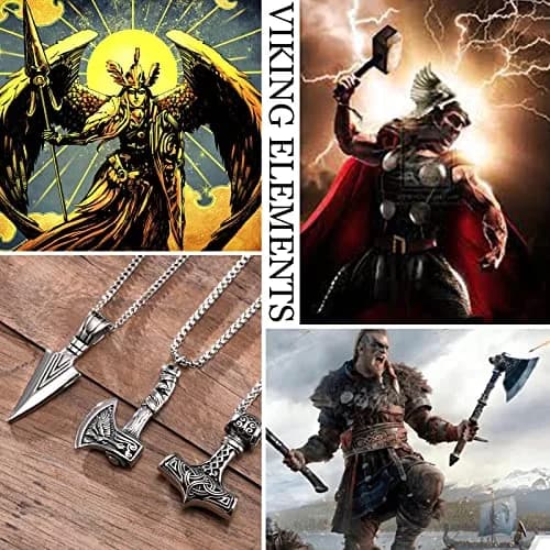 VNOX 3 Pcs Norse Viking Necklace for Men Thors Hammer & Viking Amulet | Durable Stainless Steel, 24 Inch Chains thumbnail 3