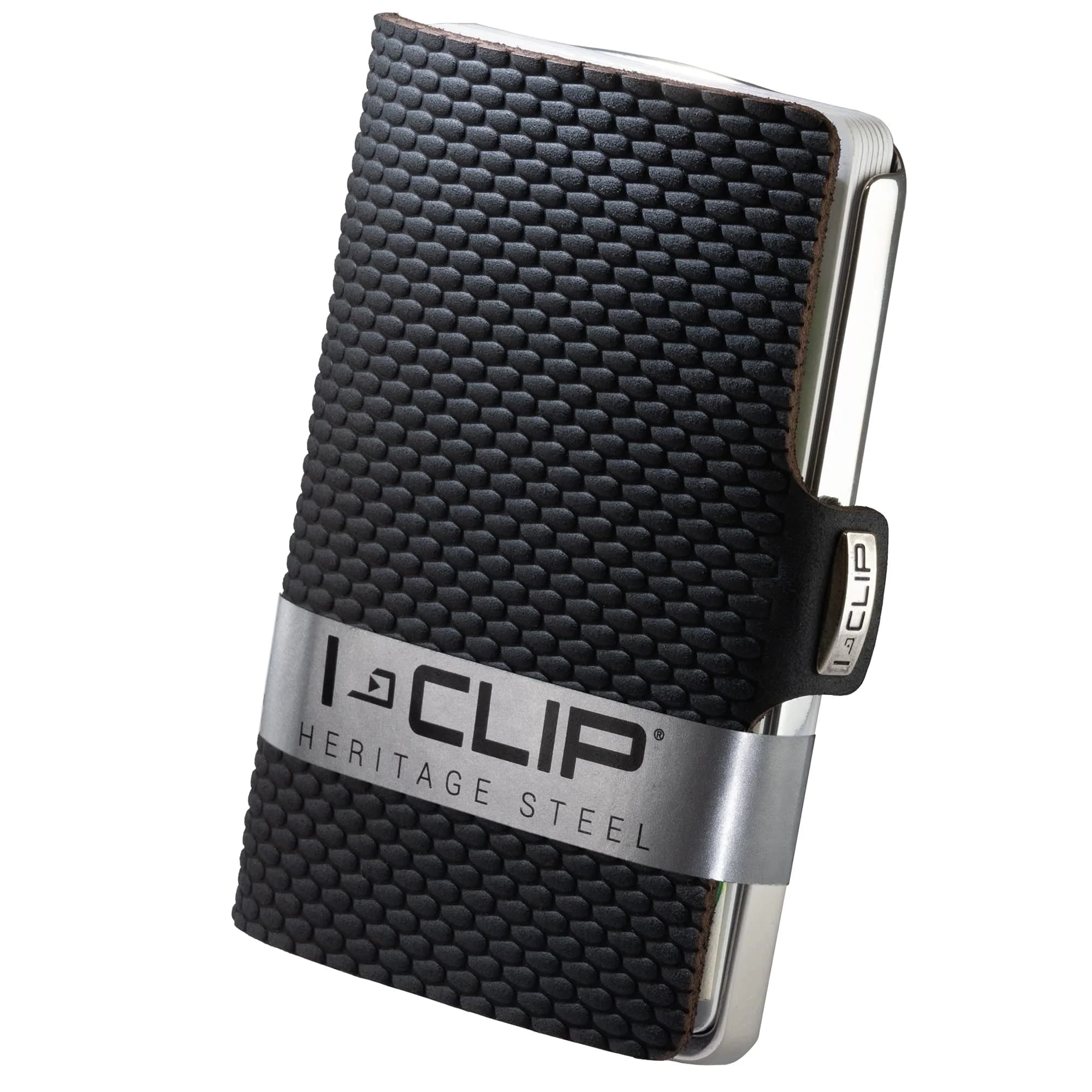 I-CLIP Stainless Steel Moneyclip Slim Wallet with Leather Cardholder, Polished Milanaise Black | Holds up to 10 Cards & Banknotes - main product image