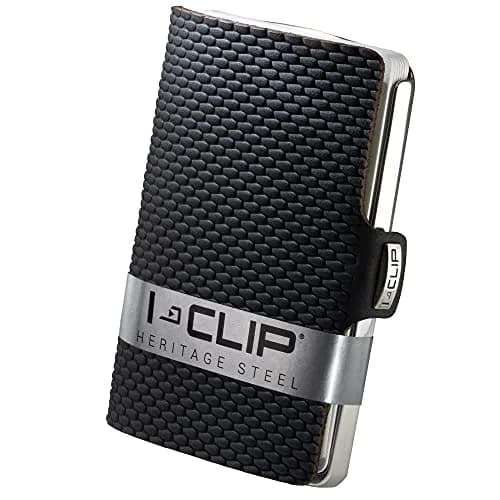 I-CLIP Stainless Steel Moneyclip Slim Wallet with Leather Cardholder, Polished Milanaise Black | Holds up to 10 Cards & Banknotes thumbnail 1