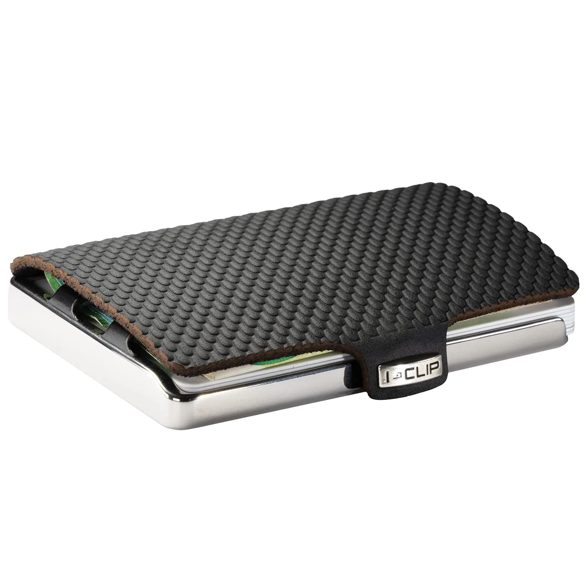 I-CLIP Stainless Steel Moneyclip Slim Wallet with Leather Cardholder, Polished Milanaise Black | Holds up to 10 Cards & Banknotes - view 2