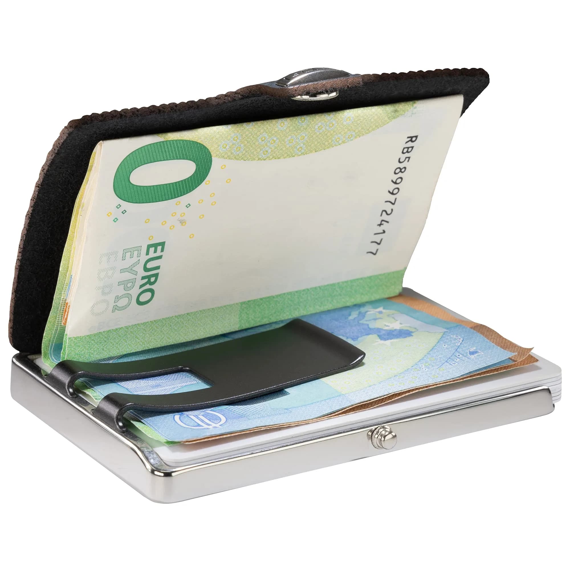 I-CLIP Stainless Steel Moneyclip Slim Wallet with Leather Cardholder, Polished Milanaise Black | Holds up to 10 Cards & Banknotes - view 3