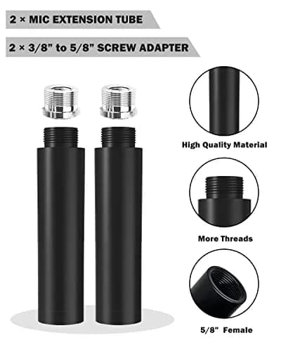 Boseen 2-Pack Mic Stand Extension Tube with 5/8" Male to 3/8" Female Adapter | Extends Reach for Podcasting & Recording thumbnail 3