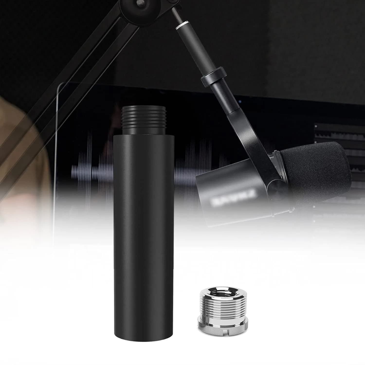 Boseen Mic Stand Extension Tube with Adapter | 5/8" Male to 5/8" Female & 3/8" Female | Black Aluminum Alloy - main product image