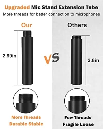 Boseen Mic Stand Extension Tube with Adapter | 5/8" Male to 5/8" Female & 3/8" Female | Black Aluminum Alloy thumbnail 4
