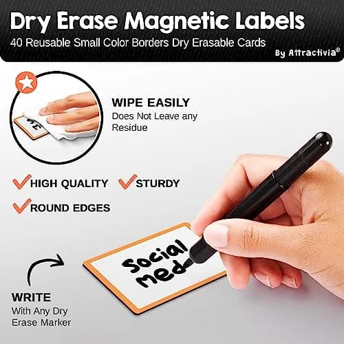 Attractivia Magnetic Labels 2.8 x 1.8 in | Rewritable Magnetic Labels for Office & Home thumbnail 2
