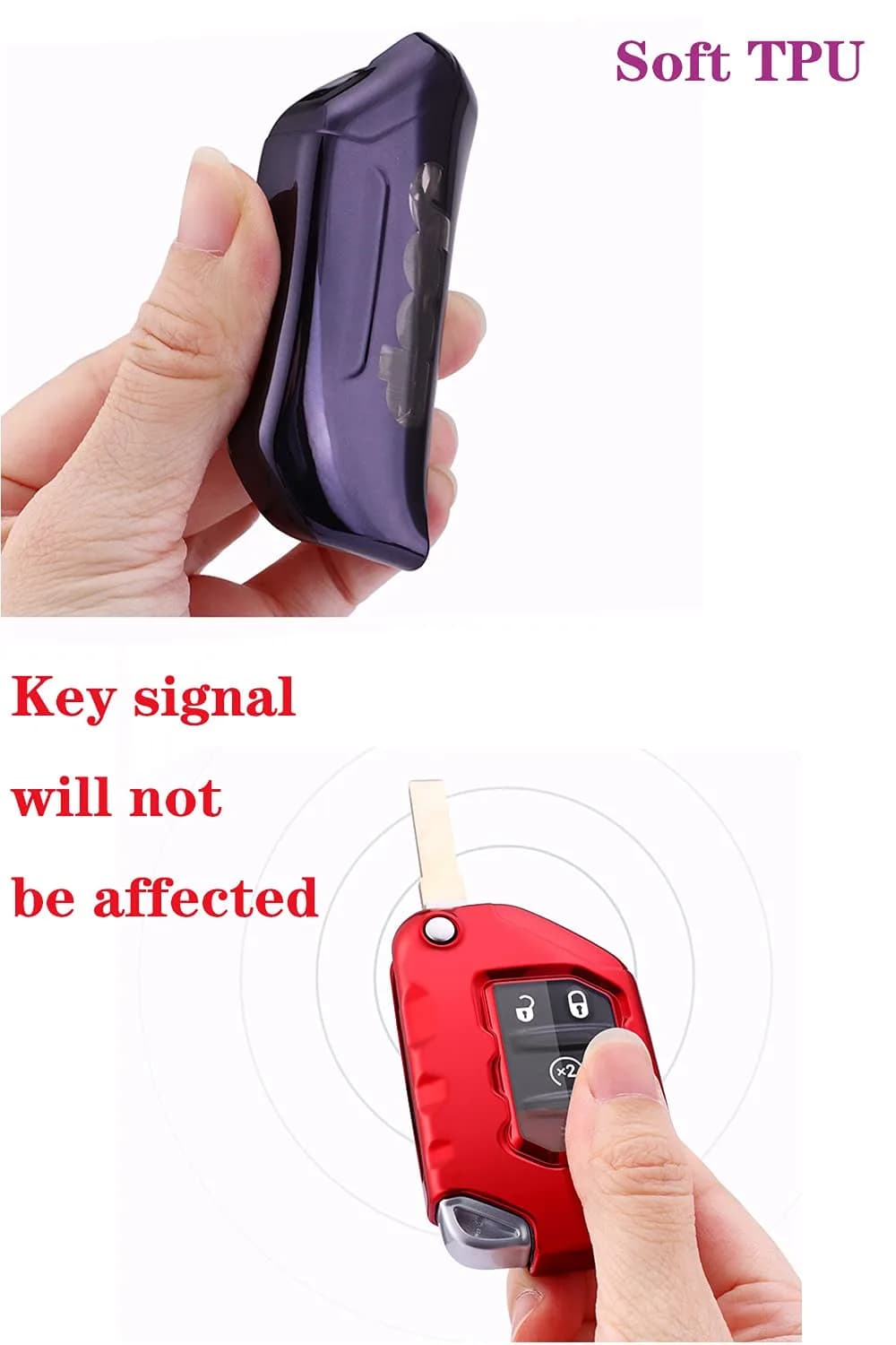 Soft TPU Protector Key Fob Cover fit for 2020 2021 Jeep Gladiator JT Sahara JLU 2018 2019 Jeep Wrangler JL JLU Rubicon Flip Key Fob Case (Red) thumbnail 2