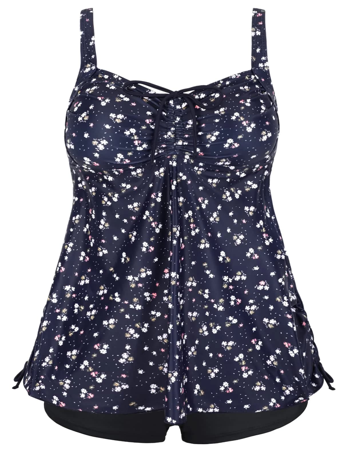 Septangle Slimming Swimsuits for Women Tummy Control High Waisted Ruched Vintage Bathing Suit Blue US12 | Flattering Fit & Comfort — Navy Blue & Flower / 16