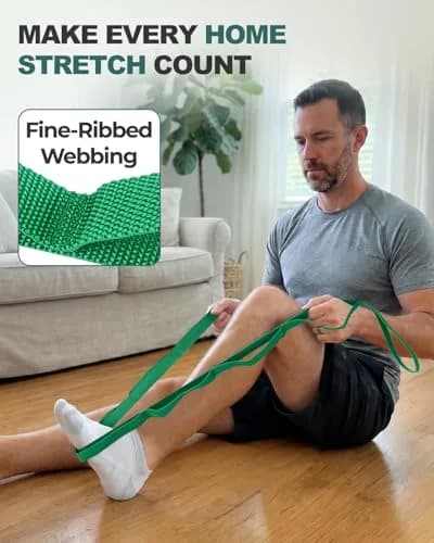 Trideer Stretching Strap with Loops & Leg Lifter | Non-Elastic PT-Style Physical Therapy Strap for Knee Rehab, Yoga & Mobility (75 inch, Green) thumbnail 5
