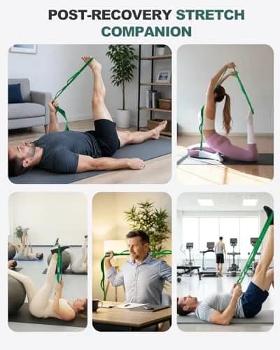 Trideer Stretching Strap with Loops & Leg Lifter | Non-Elastic PT-Style Physical Therapy Strap for Knee Rehab, Yoga & Mobility (75 inch, Green) thumbnail 8