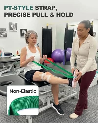 Trideer Stretching Strap with Loops & Leg Lifter | Non-Elastic PT-Style Physical Therapy Strap for Knee Rehab, Yoga & Mobility (75 inch, Green) thumbnail 4