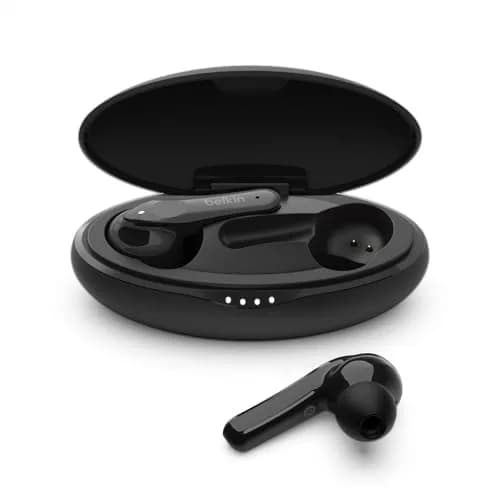 Belkin SOUNDFORM Move Plus Wireless Earbuds with Microphone | Bluetooth 5.0, IPX5, 5H Play, Wireless Charging Case, Black thumbnail 1