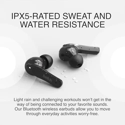 Belkin SOUNDFORM Move Plus Wireless Earbuds with Microphone | Bluetooth 5.0, IPX5, 5H Play, Wireless Charging Case, Black thumbnail 7