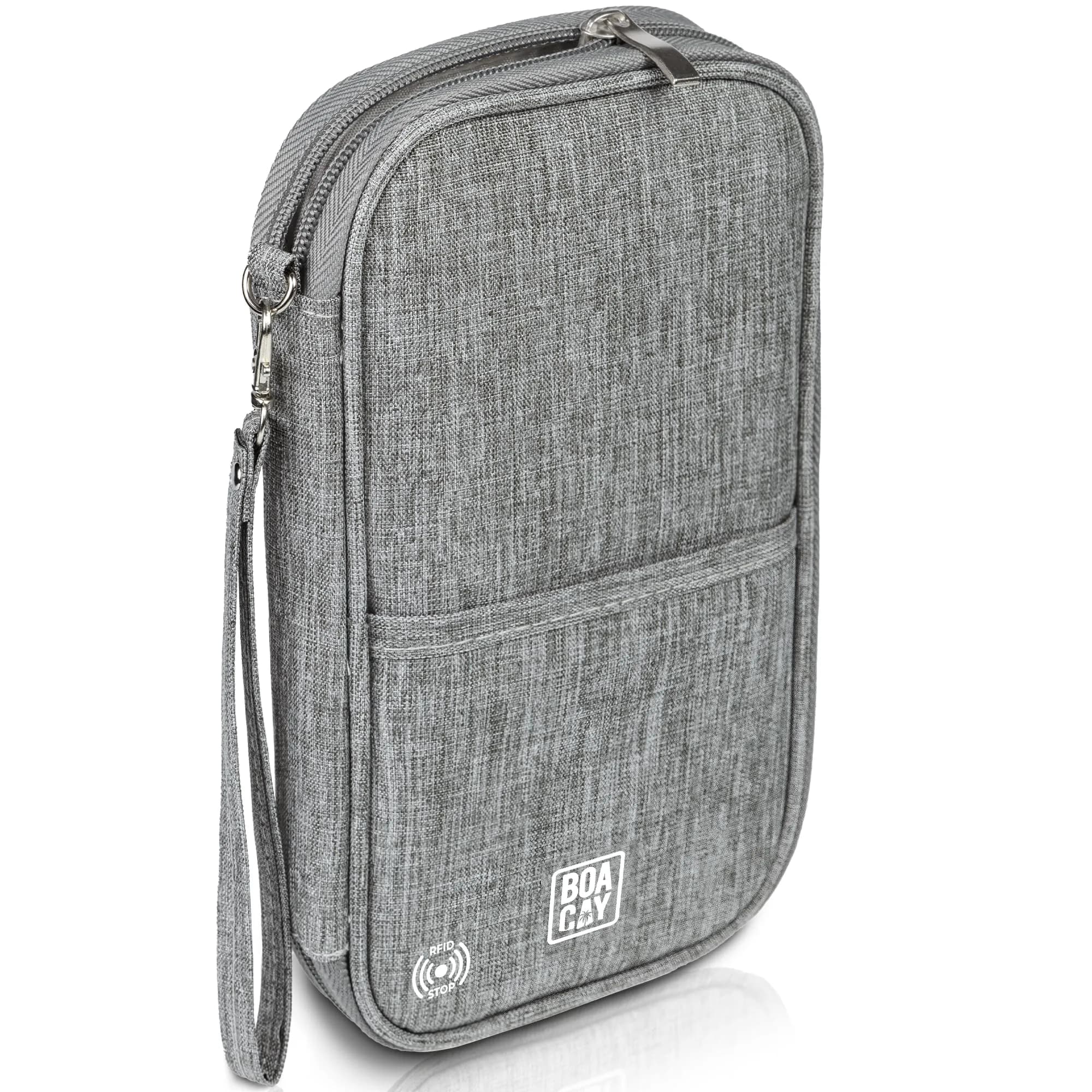 BOACAY RFID Blocking Travel Document Organizer with Wristlet, Family Passport Holder & Wallet - Quartz Gray