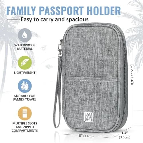 BOACAY RFID Blocking Travel Document Organizer with Wristlet, Family Passport Holder & Wallet - Quartz Gray thumbnail 3