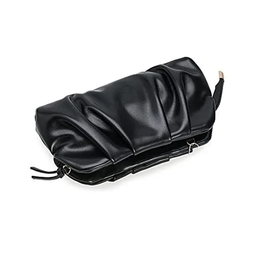 CHARMING TAILOR Chic Vegan Leather Clutch Bag for Women | Elegant Pleated Evening Purse in Black thumbnail 4