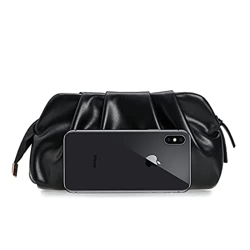 CHARMING TAILOR Chic Vegan Leather Clutch Bag for Women | Elegant Pleated Evening Purse in Black thumbnail 3