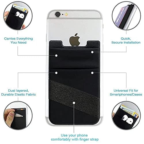 Hoblaze Stretchy Phone Wallet Card Holder with Finger Strap - Black 2-in-1 | Holds 5-8 Cards thumbnail 7
