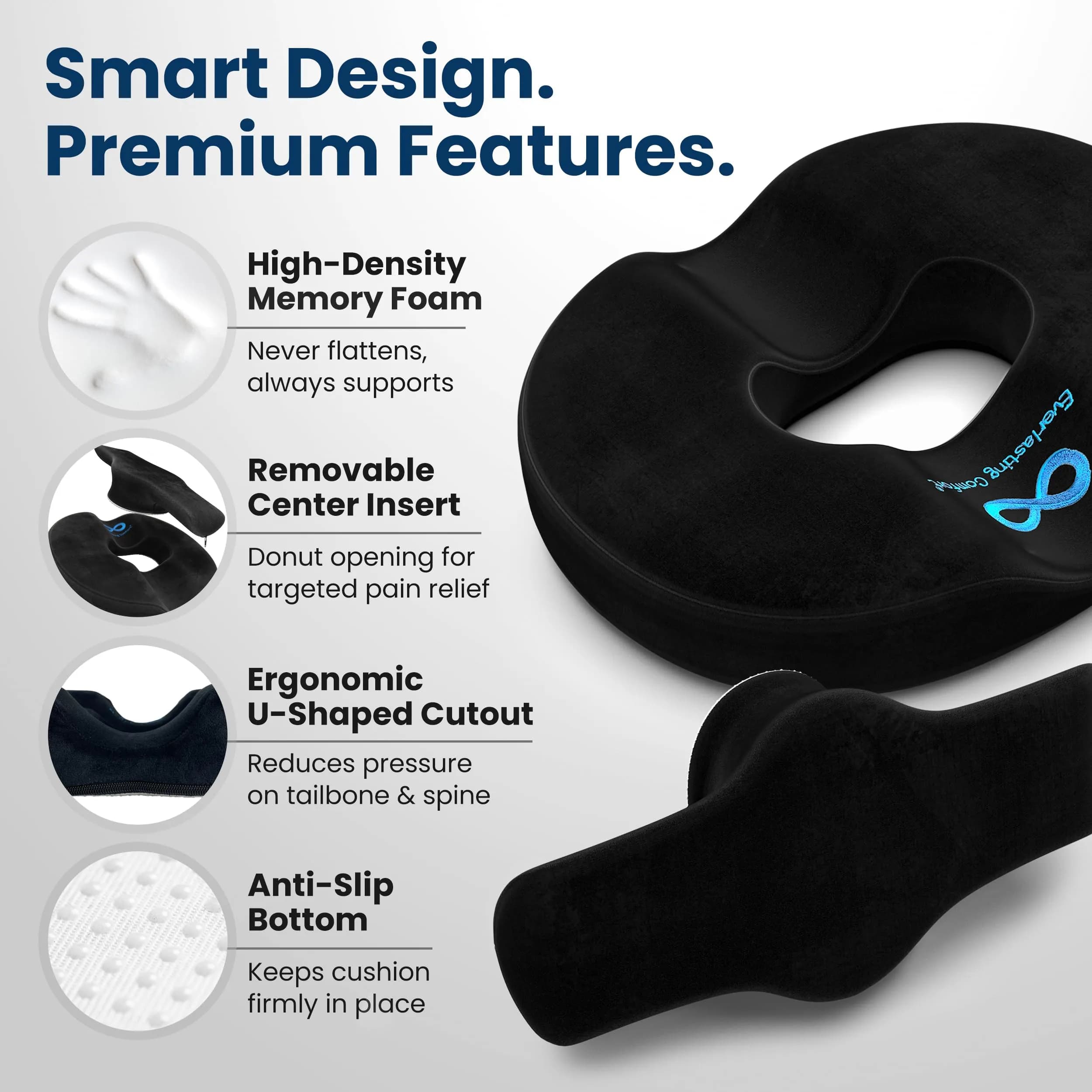 Everlasting Comfort Donut Pillow for Tailbone Pain Relief 33cm (13in) | Ergonomic Seat Cushion for Coccyx Pain - view 4