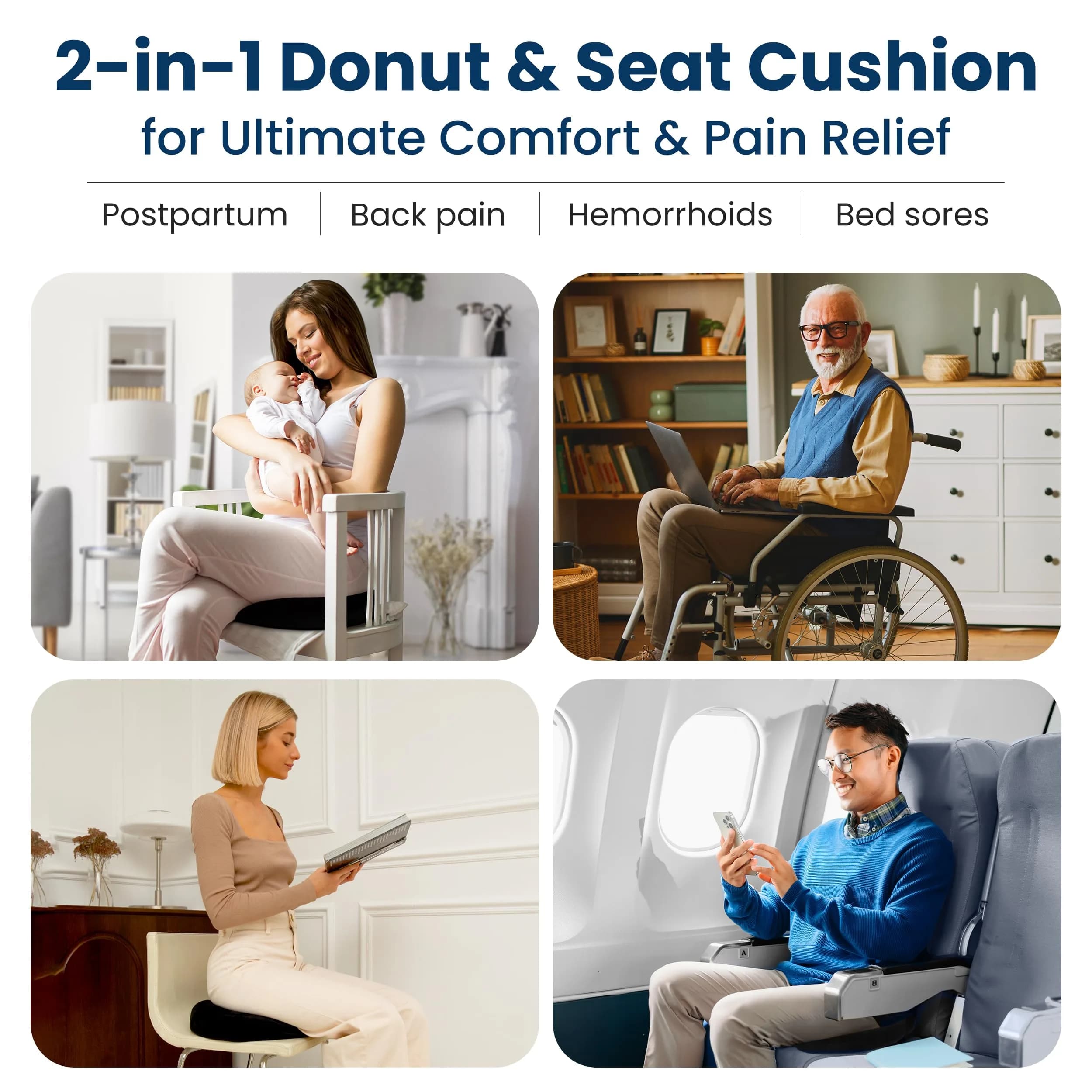Everlasting Comfort Donut Pillow for Tailbone Pain Relief 33cm (13in) | Ergonomic Seat Cushion for Coccyx Pain - view 2