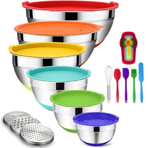 Rottay 20PCS Stainless Steel Mixing Bowls with Airtight Lids Set | Space-Saving Nesting Bowls for Kitchen & Baking thumbnail 1