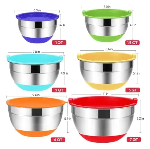 Rottay 20PCS Stainless Steel Mixing Bowls with Airtight Lids Set | Space-Saving Nesting Bowls for Kitchen & Baking thumbnail 5