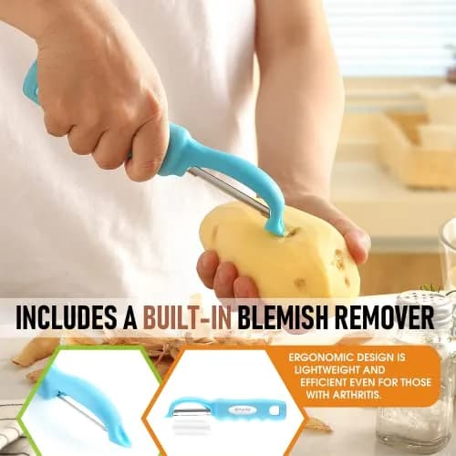 Spring Chef Swivel Potato Peeler with Soft Grip Handle, Aqua Sky | Dual Stainless Steel Blades, Ergonomic Design thumbnail 5