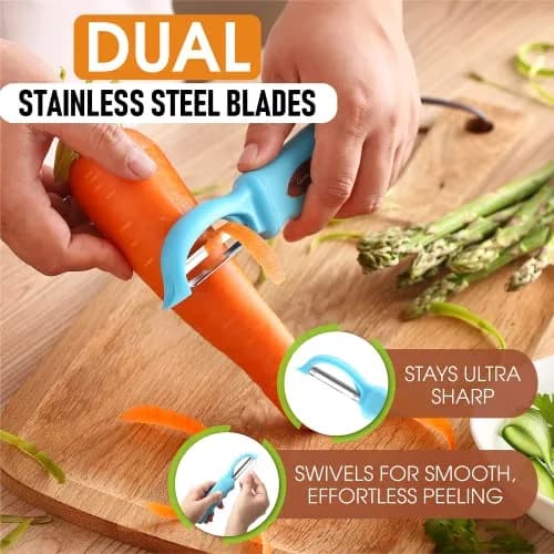 Spring Chef Swivel Potato Peeler with Soft Grip Handle, Aqua Sky | Dual Stainless Steel Blades, Ergonomic Design thumbnail 2