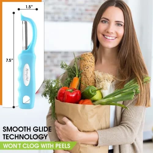 Spring Chef Swivel Potato Peeler with Soft Grip Handle, Aqua Sky | Dual Stainless Steel Blades, Ergonomic Design thumbnail 3