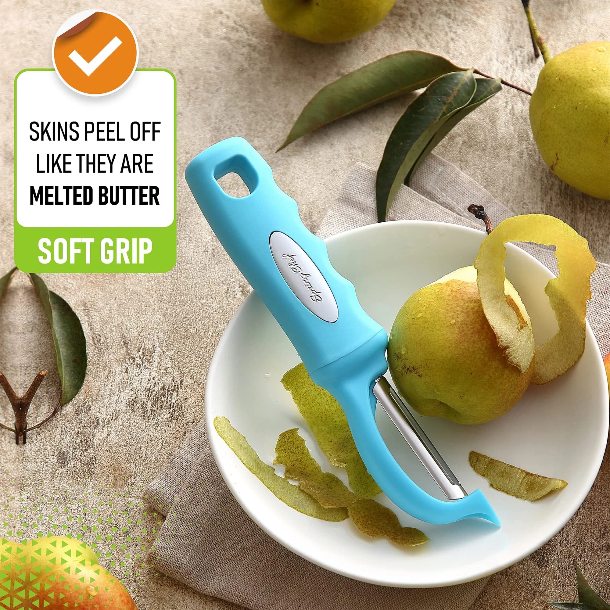 Spring Chef Swivel Potato Peeler with Soft Grip Handle, Aqua Sky | Dual Stainless Steel Blades, Ergonomic Design - view 4