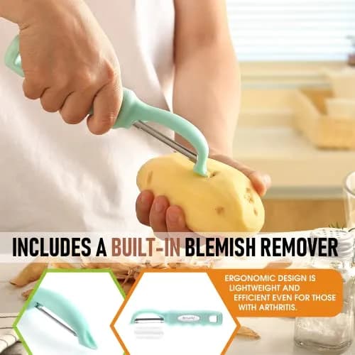 Spring Chef Swivel Vegetable Peeler Mint | Ergonomic Soft Grip Handle, Stainless Steel Blades thumbnail 5