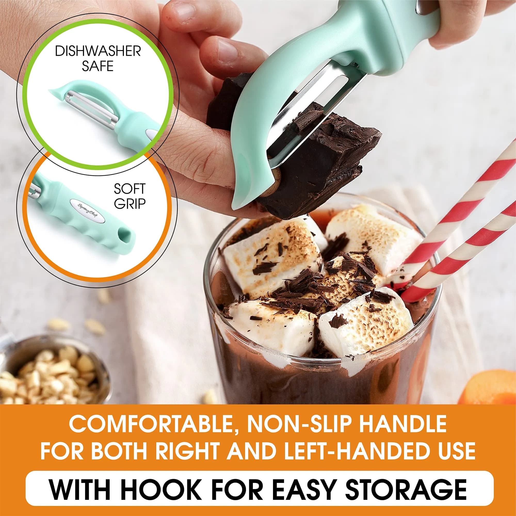 Spring Chef Swivel Vegetable Peeler Mint | Ergonomic Soft Grip Handle, Stainless Steel Blades - view 6