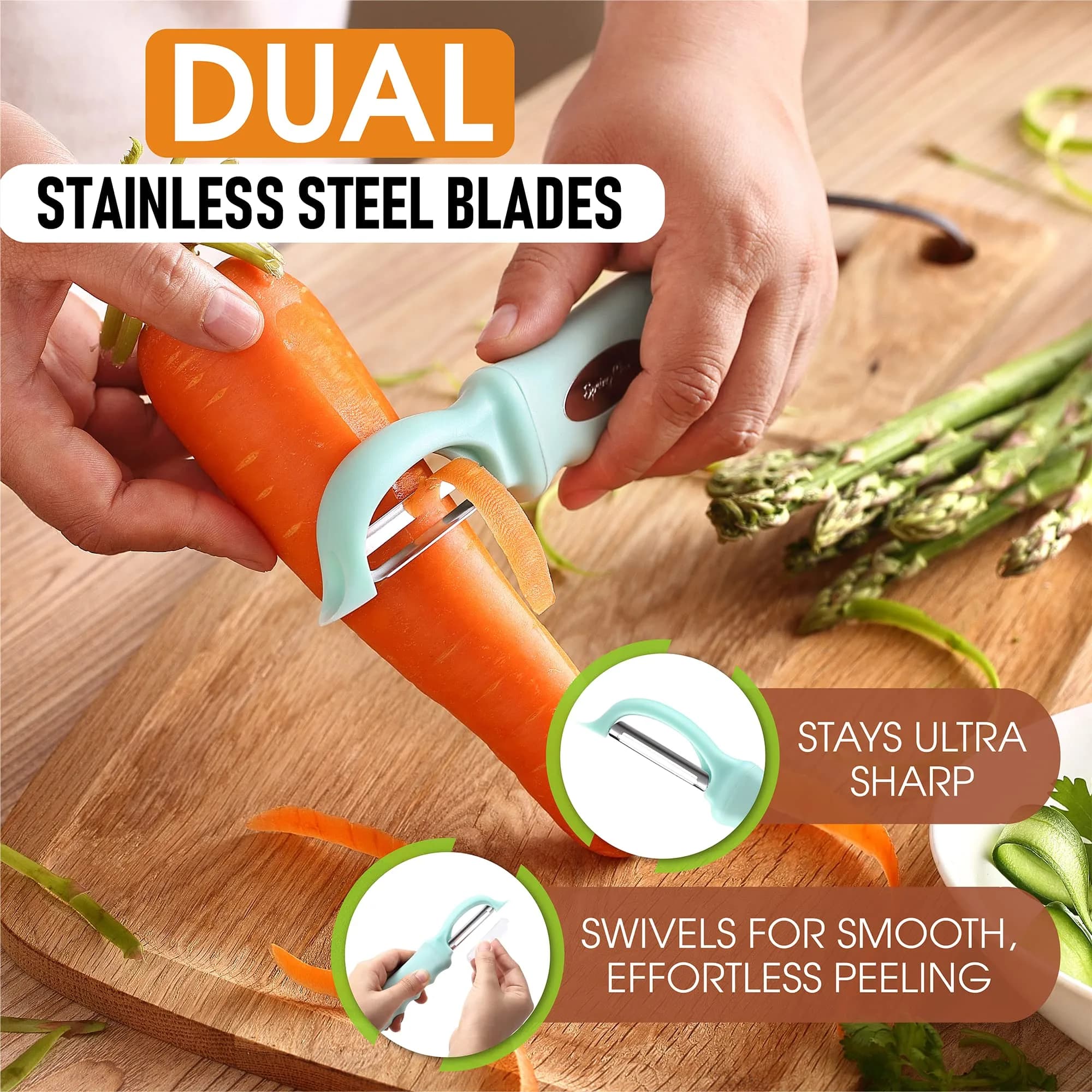 Spring Chef Swivel Vegetable Peeler Mint | Ergonomic Soft Grip Handle, Stainless Steel Blades - view 2