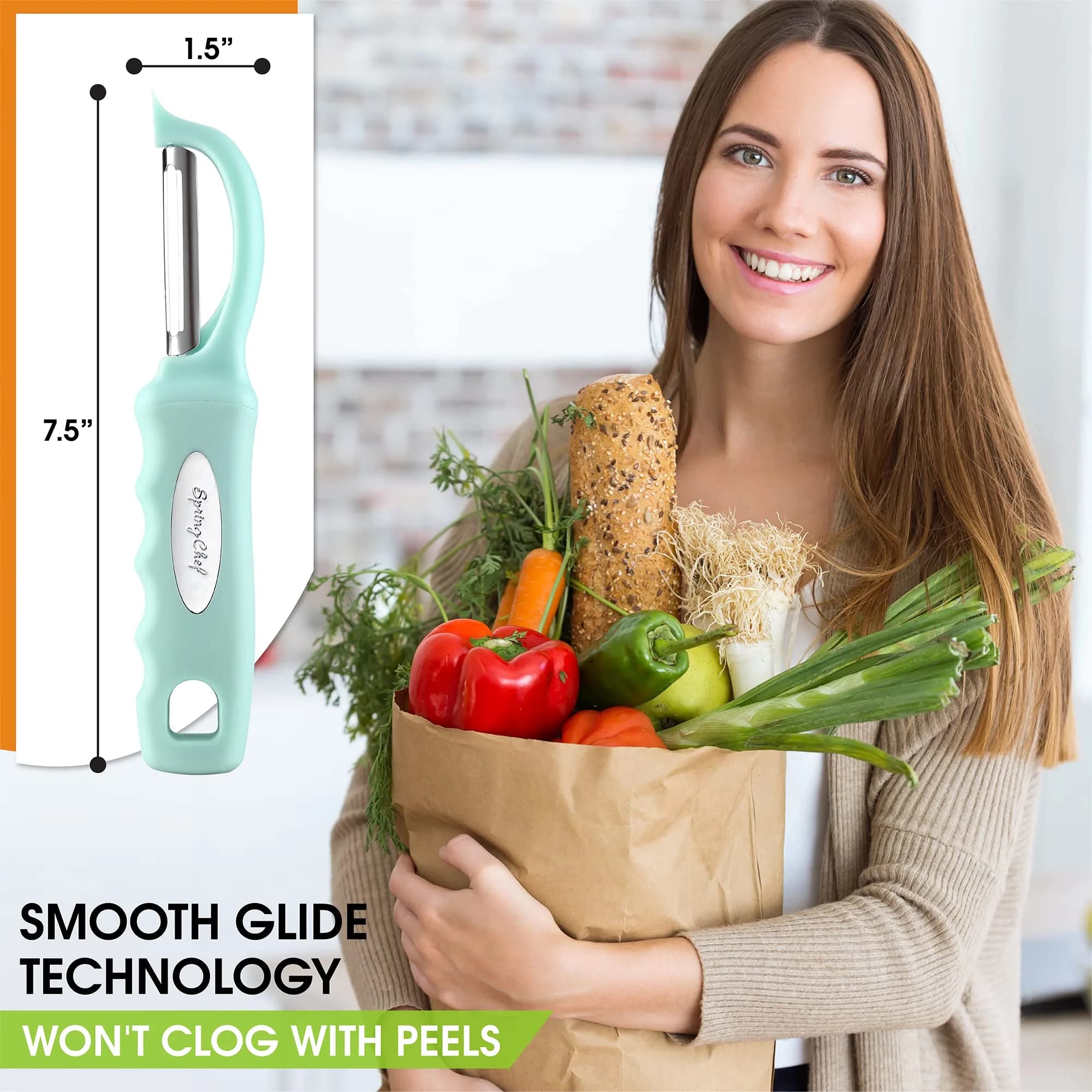 Spring Chef Swivel Vegetable Peeler Mint | Ergonomic Soft Grip Handle, Stainless Steel Blades - view 3