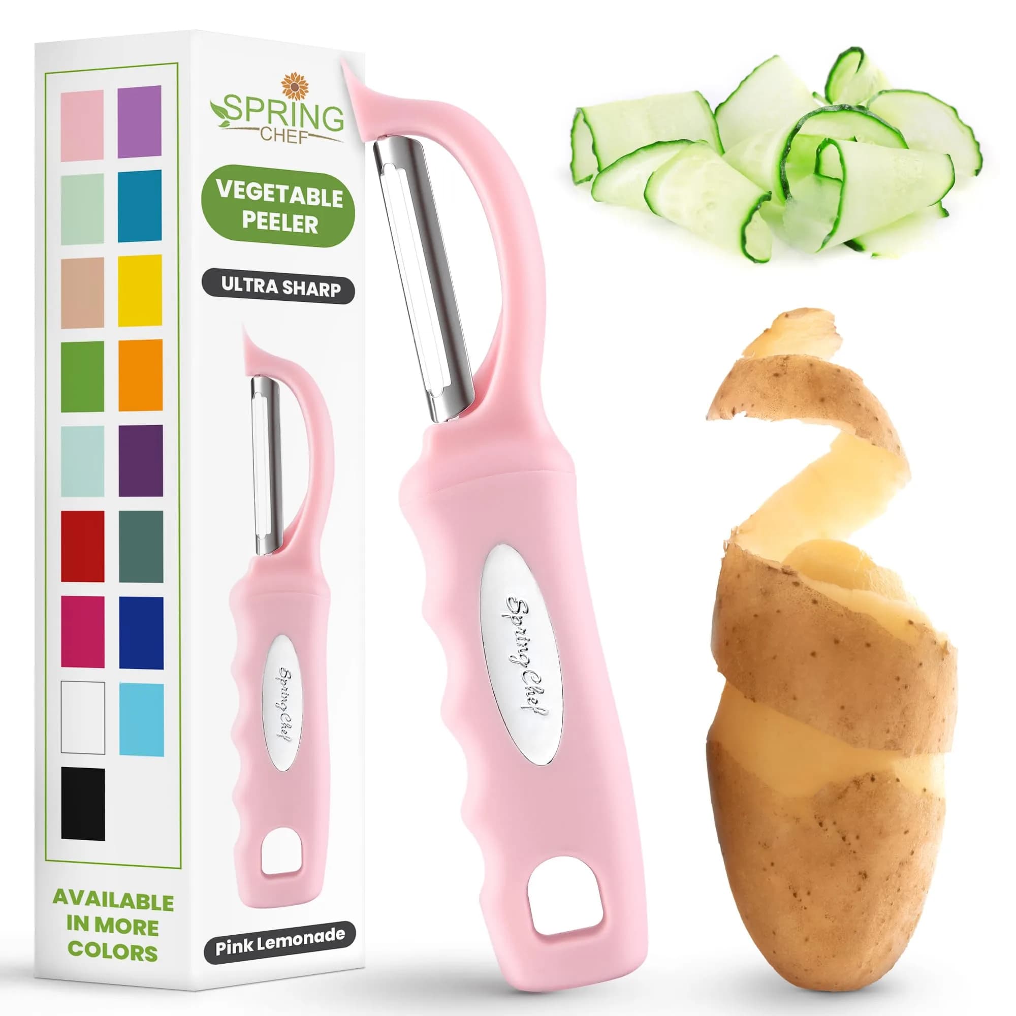 Spring Chef Swivel Vegetable Peeler with Soft Grip Handle, Pink Lemonade | 19.1 cm (7.5") - main product image