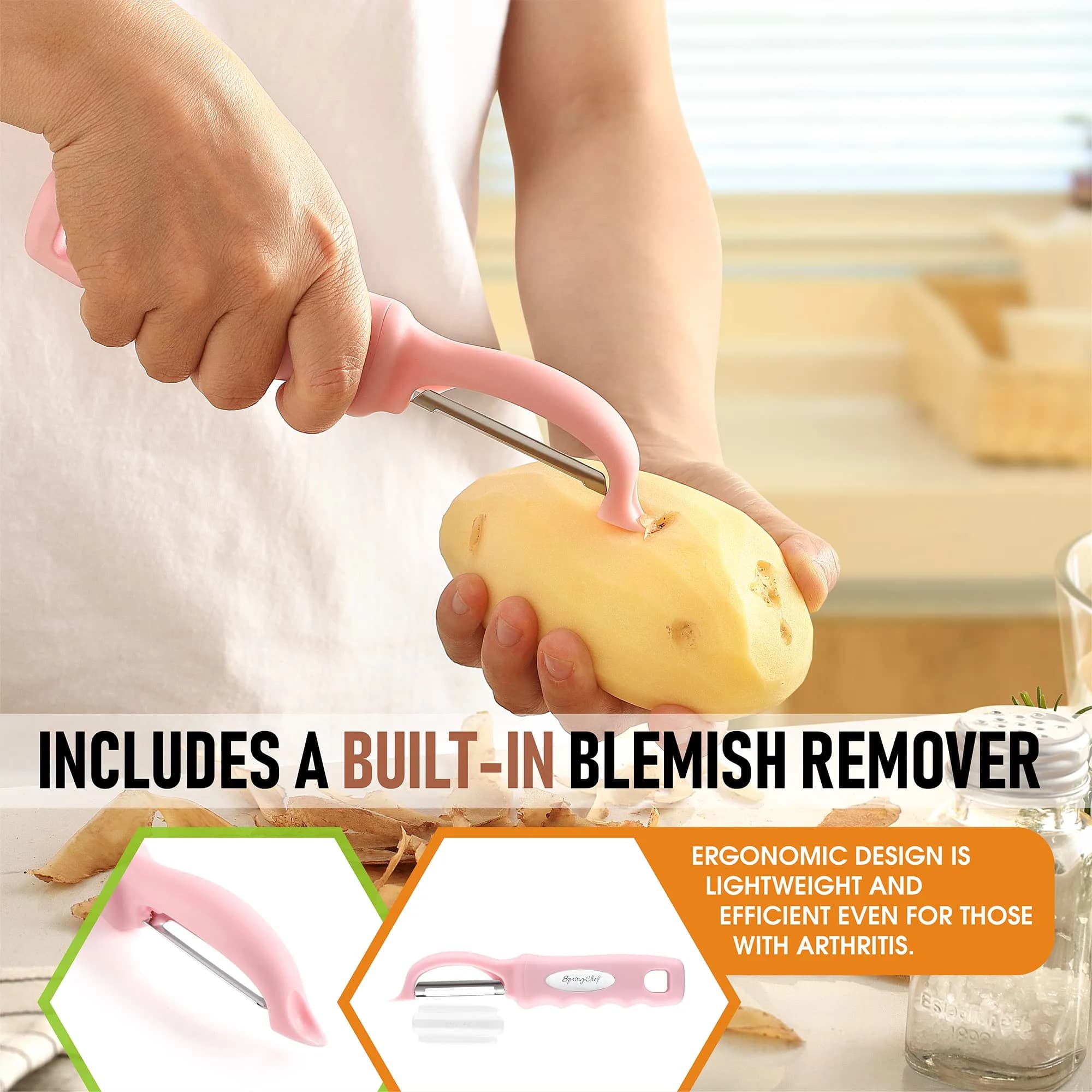 Spring Chef Swivel Vegetable Peeler with Soft Grip Handle, Pink Lemonade | 19.1 cm (7.5") - view 5