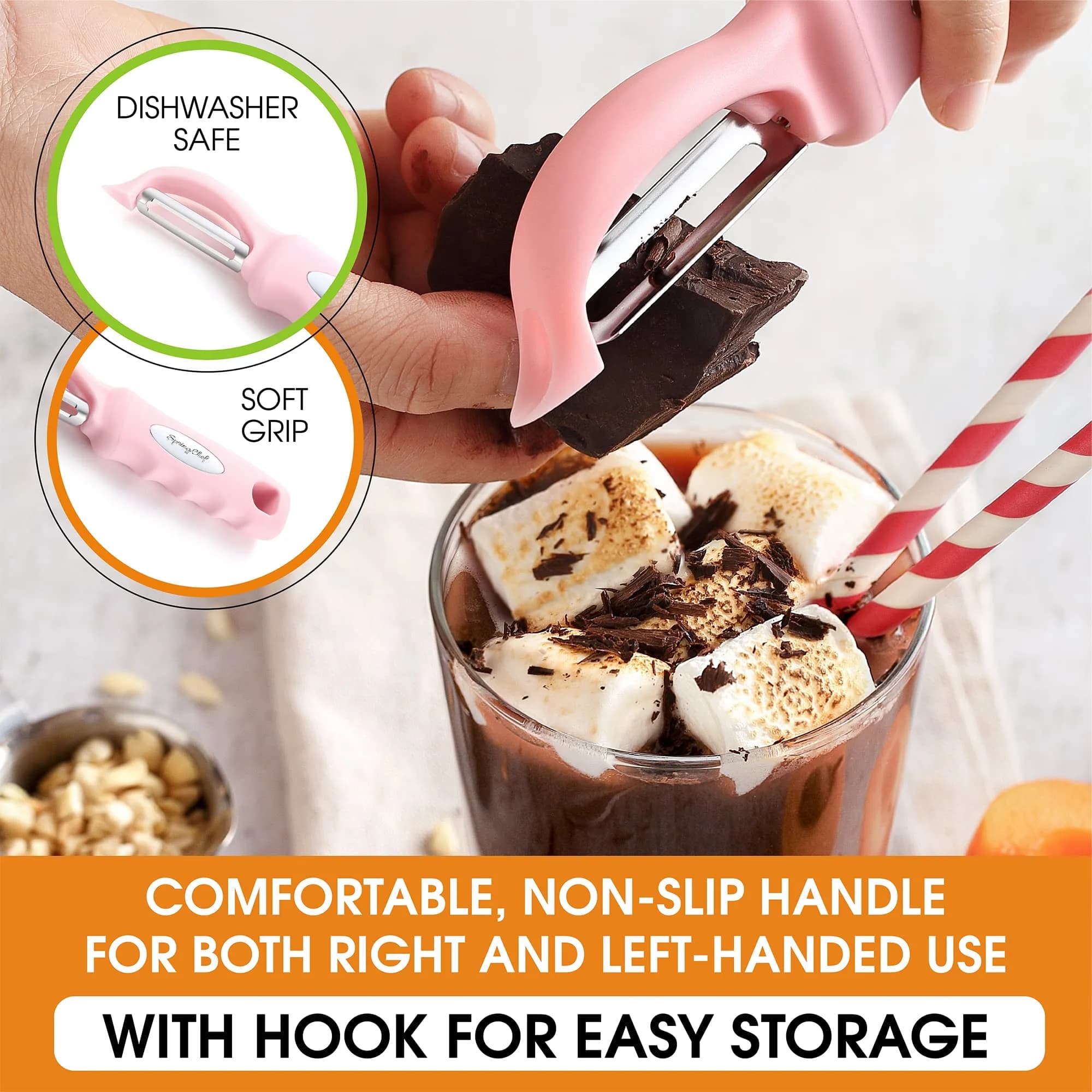 Spring Chef Swivel Vegetable Peeler with Soft Grip Handle, Pink Lemonade | 19.1 cm (7.5") - view 6