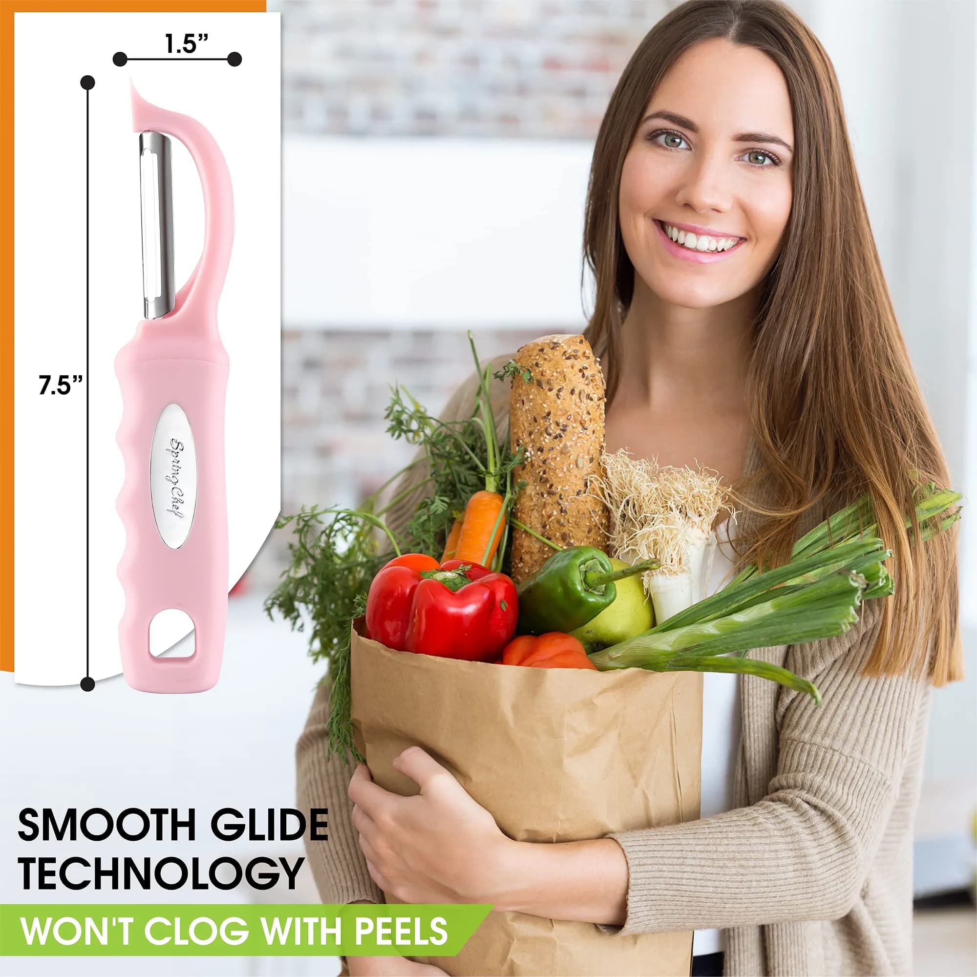Spring Chef Swivel Vegetable Peeler with Soft Grip Handle, Pink Lemonade | 19.1 cm (7.5") - view 3