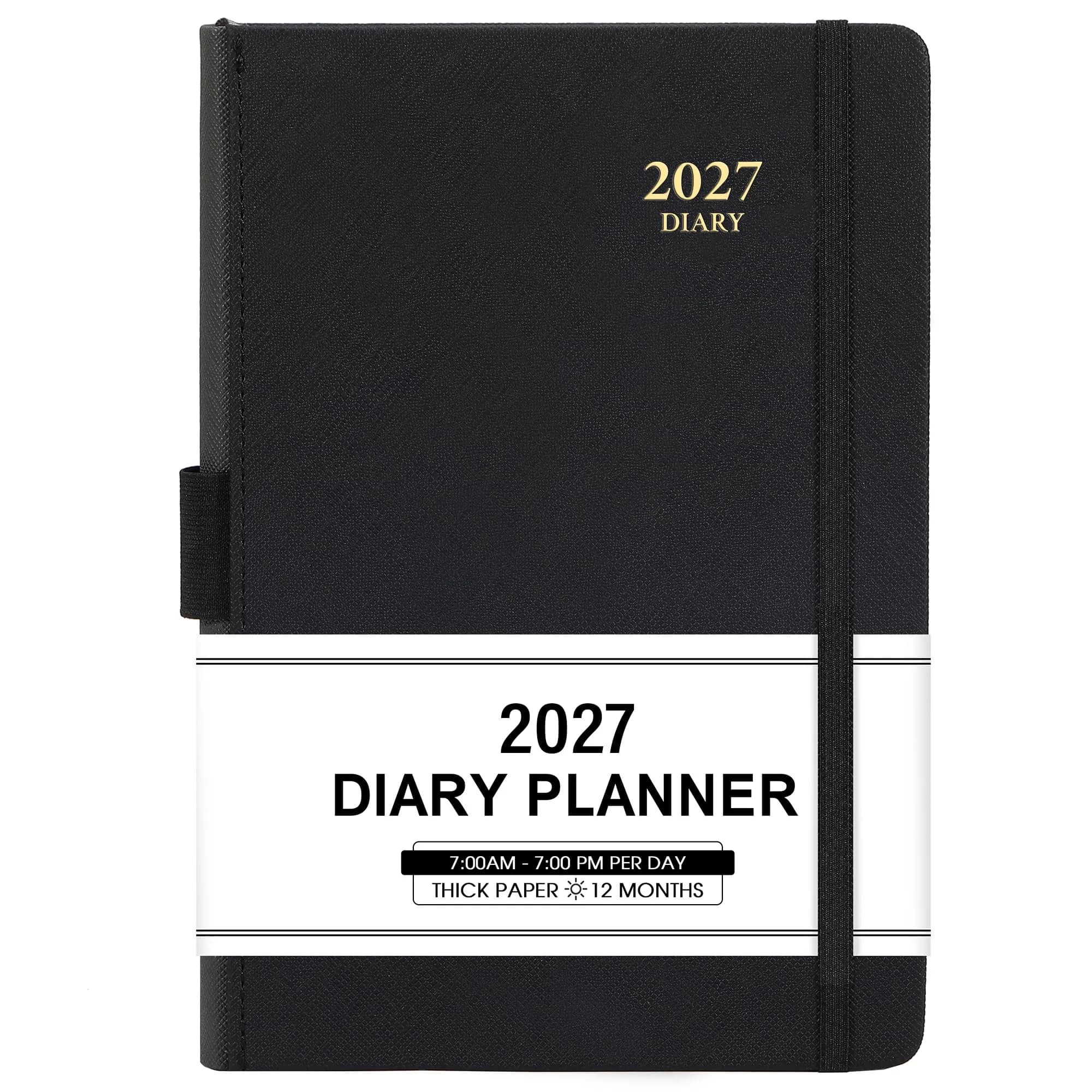 Feteulo 2027 Appointment Book & Planner - Jan-Dec 2027 | Daily Hourly Schedule, Faux Leather Cover, Premium Paper, Pen Holder, Inner Pocket
