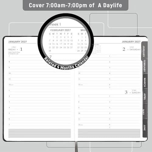 Feteulo 2027 Appointment Book & Planner - Jan-Dec 2027 | Daily Hourly Schedule, Faux Leather Cover, Premium Paper, Pen Holder, Inner Pocket thumbnail 3