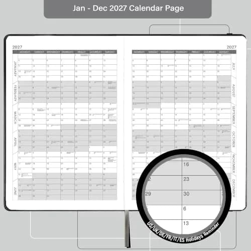 Feteulo 2027 Appointment Book & Planner - Jan-Dec 2027 | Daily Hourly Schedule, Faux Leather Cover, Premium Paper, Pen Holder, Inner Pocket thumbnail 4