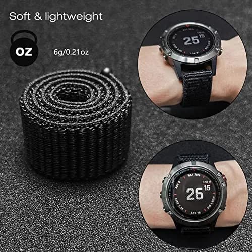 Abanen Woven Nylon Watch Band for Garmin Fenix 8 47mm/ Instinct 3 45mm (22mm, Black) | Quick Release Sport Strap thumbnail 5
