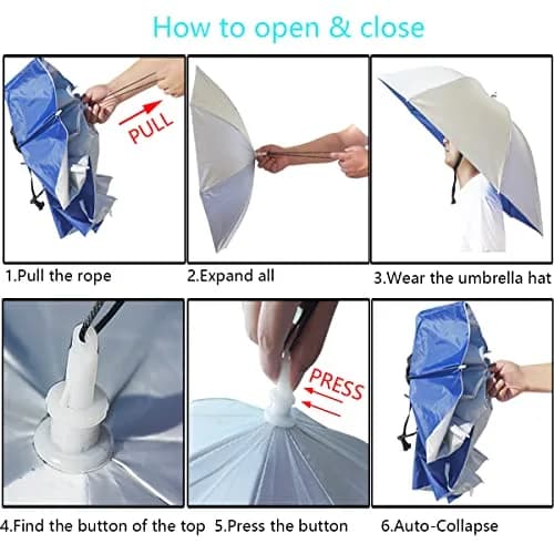 Bocampty Umbrella Hat, 37 inch Diameter, Blue | Hands-Free UV Protection for Fishing & Outdoors thumbnail 5