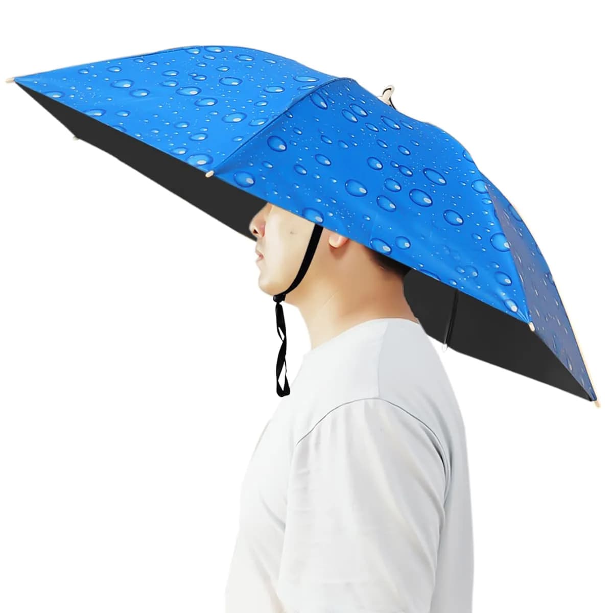 Bocampty Umbrella Hat, 37 inch Water Drop Blue | Hands-Free UV Protection for Fishing & Outdoors - main product image