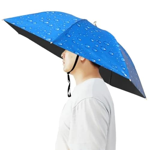 Bocampty Umbrella Hat, 37 inch Diameter, Blue | Hands-Free UV Protection for Fishing & Outdoors — Water Drop Blue