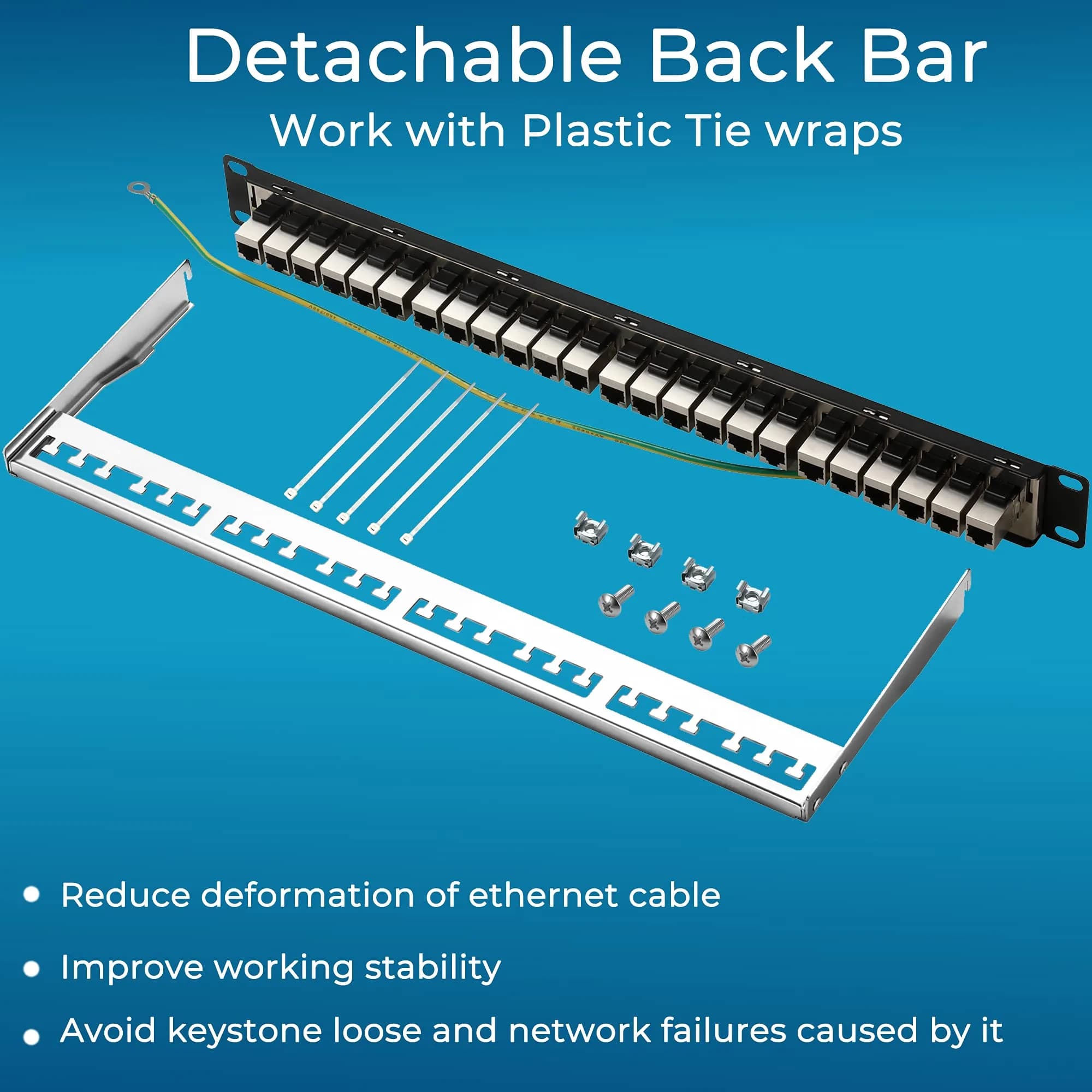 Rapink 24-Port Cat6A Shielded Patch Panel 19-Inch | 10Gbps STP Network Panel with Toolless Keystone Couplers - view 6