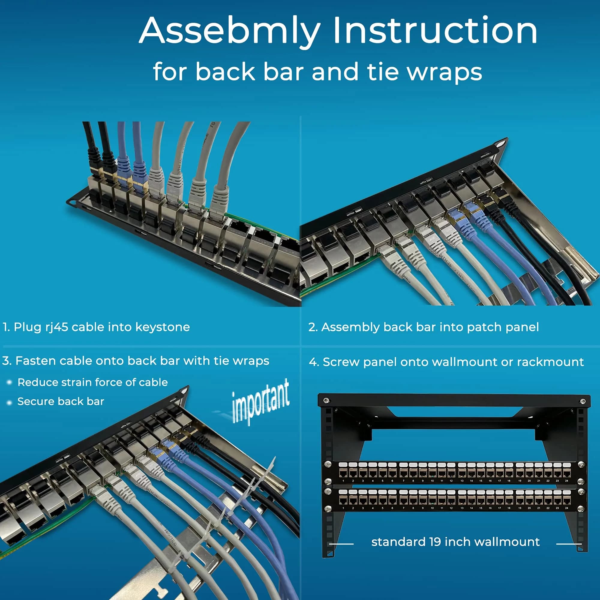 Rapink 24-Port Cat6A Shielded Patch Panel 19-Inch | 10Gbps STP Network Panel with Toolless Keystone Couplers - view 7