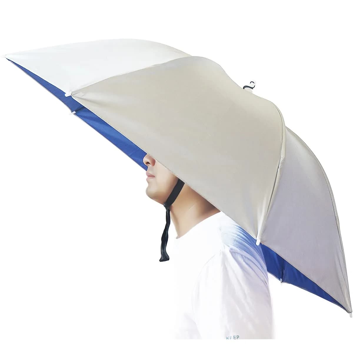 Bocampty Umbrella Hat, 37 inch Diameter, Blue | Hands-Free UV Protection for Fishing & Outdoors — Silver-Blue